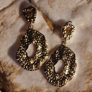 Abstract hammered Metal clip on hoops